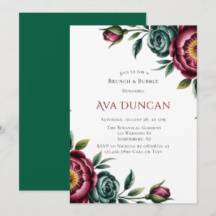 Convite Burgundy & Emerald Peony Winter Brunch & Bubble