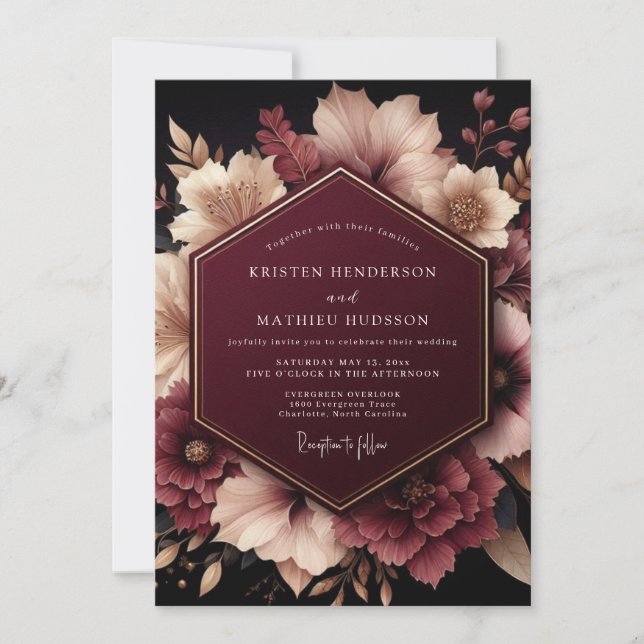Convite Burgundy Ethereal Bloom Wedding (Frente)