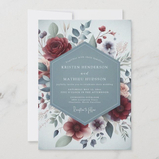 Convite Burgundy Ethereal Bloom Wedding (Frente)