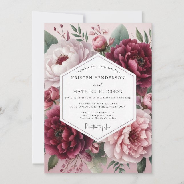 Convite Burgundy Ethereal Blossom Wedding (Frente)