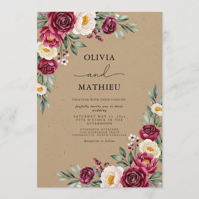 Convite Burgundy Ethereal Flora Wedding (Frente)