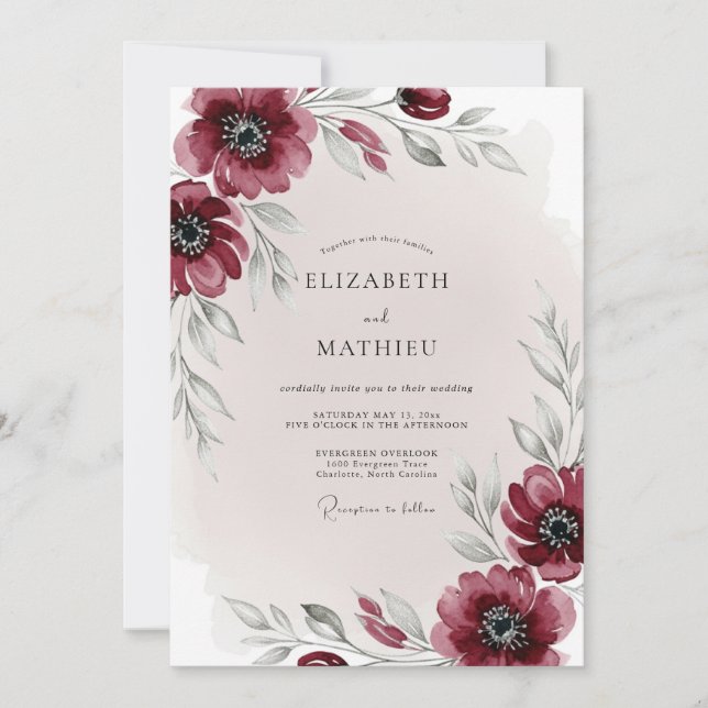 Convite Burgundy Ethereal Winter Wedding (Frente)