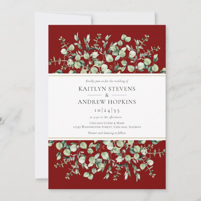 Convite Burgundy Eucalyptus  Wedding (Frente)