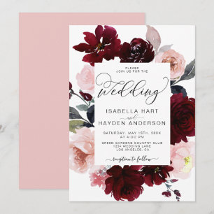 Convite Burgundy Fall Burgundy Floral O Casamento
