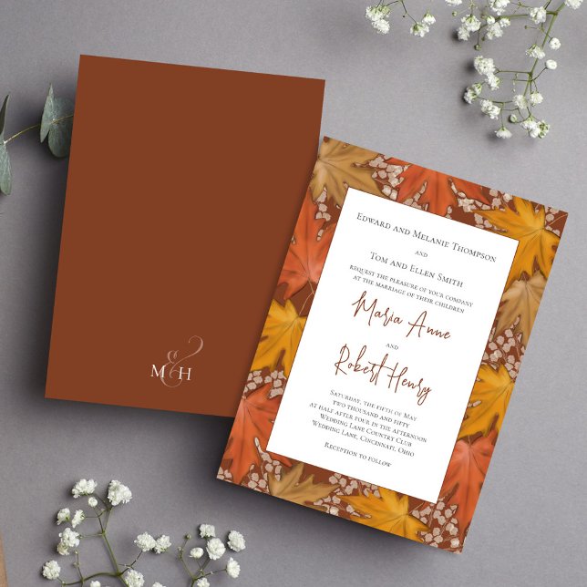 Convite Burgundy Fall Deixa Watercolor Casamento (Burgundy watercolor fall leaves elegant wedding invitation)