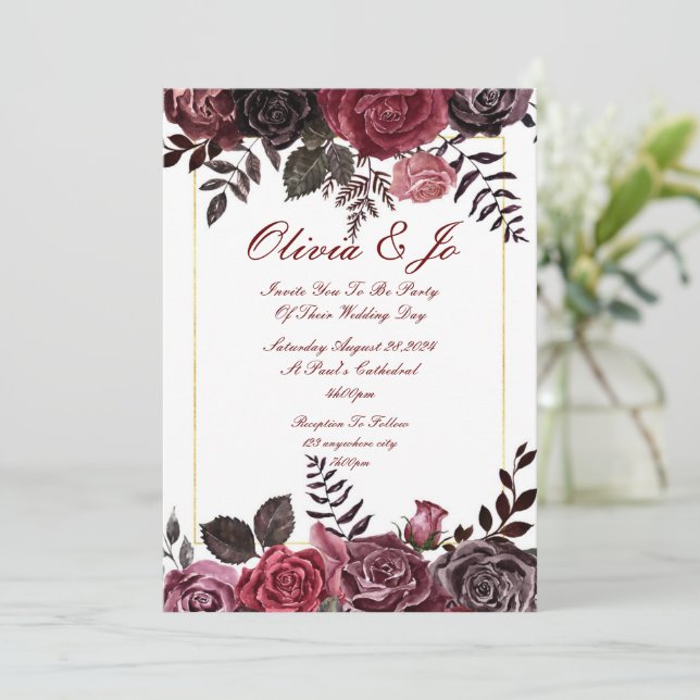 CONVITE BURGUNDY FALL FLORAL WEDDING (Em pé/Frente)