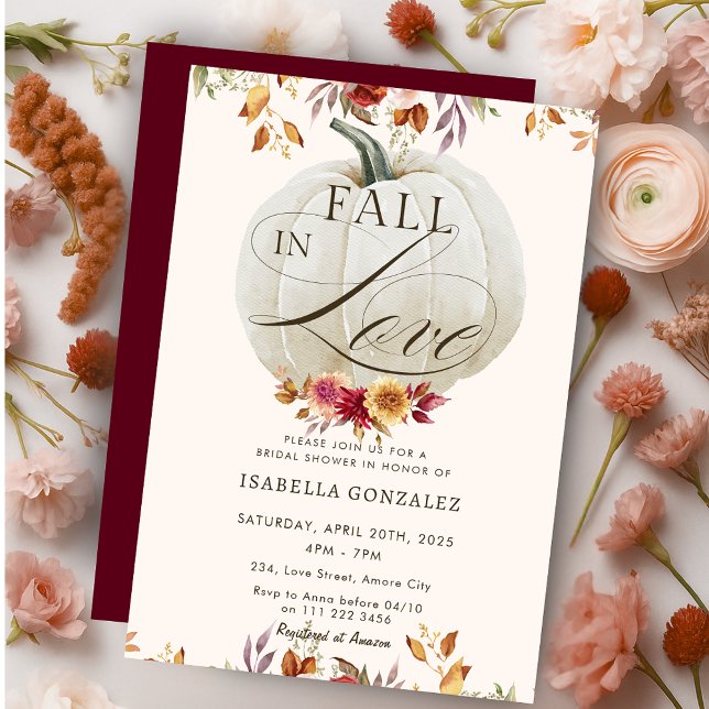 Convite Burgundy Fall in Love Pumpkin Floral Chá de panela (Burgundy Fall in Love Pumpkin Floral Bridal Shower Invitation)