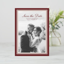Convite Burgundy Fall Photo Save the Date Card