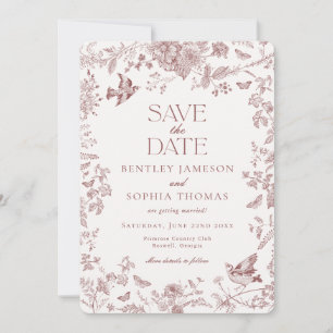 Convite Burgundy Fall Toile De Jouy Floral Salvar a Data