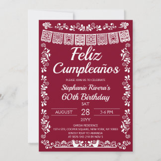 Convite Burgundy Feliz Cumpleaños 60º Aniversário