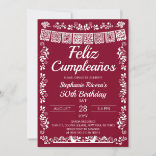 Convite Burgundy Feliz Cumpleaños Aniversário de 50 anos