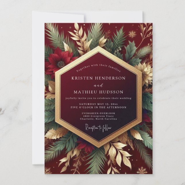 Convite Burgundy Festive Foliage Wedding (Frente)