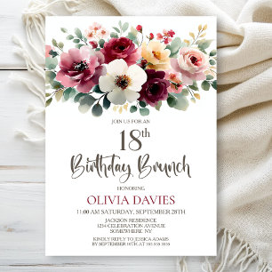 Convite Burgundy Floral 18º Aniversário Brunch