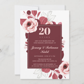 Convite Burgundy Floral 20º Aniversário de Casamento