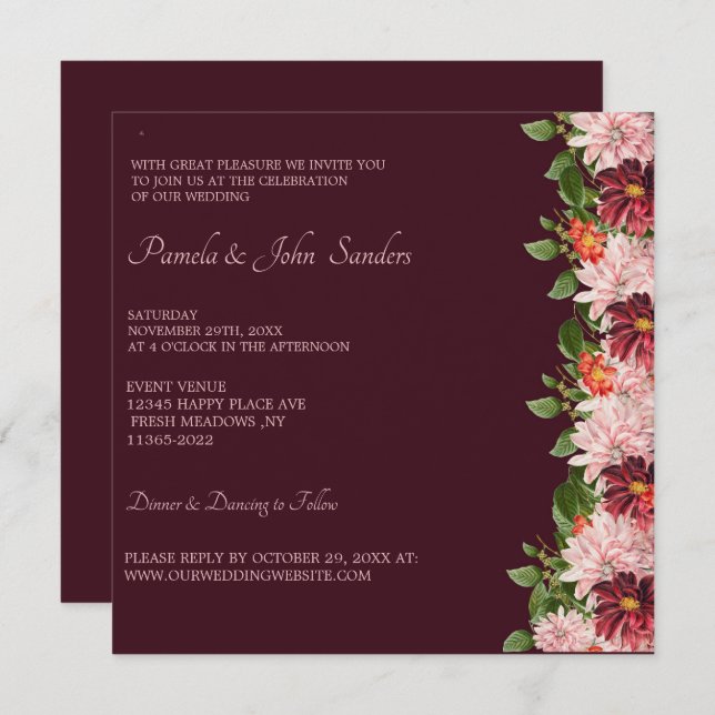 Convite Burgundy Floral Aniversário | Aniversário | Casame (Frente/Verso)