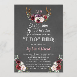 Convite Burgundy Floral Antlers I DO CHURRASCO