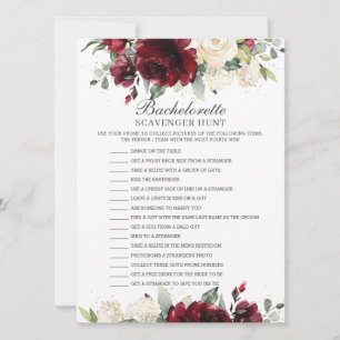 Convite Burgundy Floral Bachelorette Scavenger Hunt