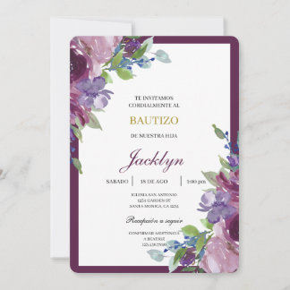 Convite Burgundy floral baptism