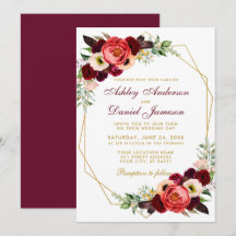 Burgundy Floral Boho Casamento Quadro Dourado B