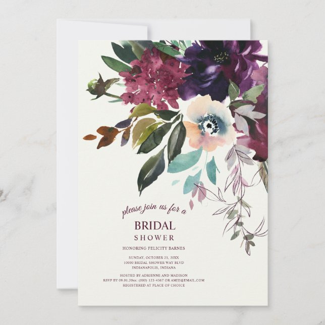 Convite Burgundy Floral Boho Splendor Ecru (Frente)