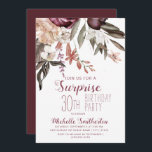 Convite Burgundy Floral Boho Vintage aniversário de 30 ano<br><div class="desc">Burgundy botânica e creme/floral branco de cor-de-água (rosas) e verde herbáceo no convite de festas de aniversário de 30 anos surpresa tipo "boho". O texto, a fonte, o tamanho e a cor da fonte são completamente personalizáveis, de modo que este cartão pode ser projetado de acordo com as suas necessidades....</div>