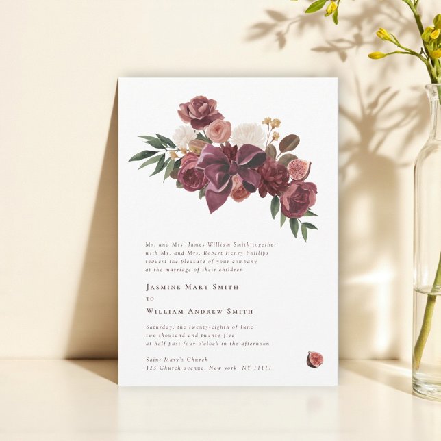 Convite Burgundy Floral Botanical Wedding Invitation (Criador carregado)