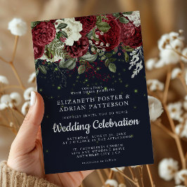 Convite Burgundy & Floral Branco Elegante | Casamento Navy