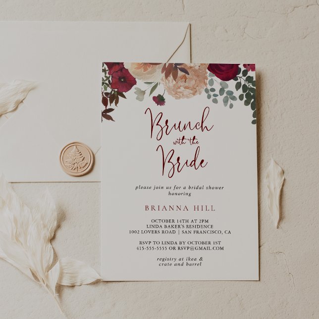Convite Burgundy Floral Brunch com o Chá (Criador carregado)