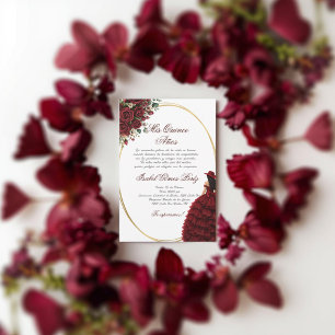 Convite Burgundy floral cowgirl Quinceanera espanhol