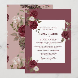 Convite Burgundy Floral Deep Wine Old Money Wedding