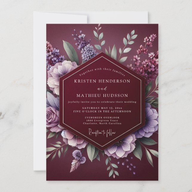 Convite Burgundy Floral Dream Wedding (Frente)