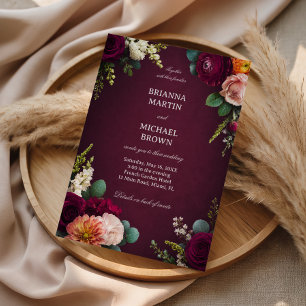 Convite Burgundy Floral Elegante