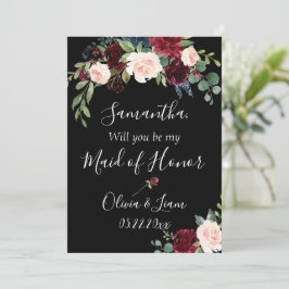 Convite Burgundy Floral Elegante Rustic Seja Minha Madrinh