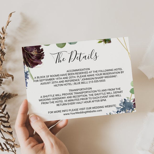 Convite Burgundy Floral & Greenery Detalhes do Casamento I (Criador carregado)