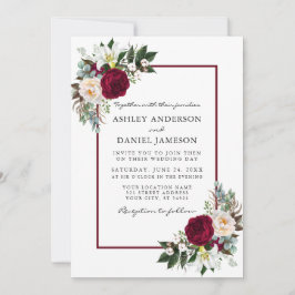 Convite Burgundy Floral Greenery Enquadrou Casamento