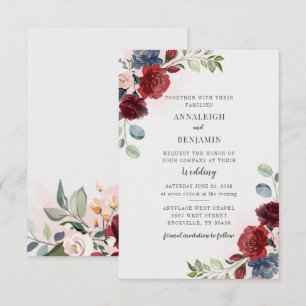 Convite Burgundy Floral Greenery Foliage Blush Casamento