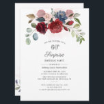 Convite Burgundy Floral Greenery Surpresa 60º Aniversário<br><div class="desc">Burgundy Floral Greenery Surpresa 60º Aniversário Convite com flores modernas e folhas suculentas com flores azuis empoeiradas. Personalize facilmente este adorável e moderno convite de aniversário 60º ou repropósito para outros aniversários como 50º,  40º ou qualquer idade clicando no botão "Personalizar"</div>
