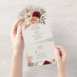 Convite Burgundy Floral Greenery Tudo-em-Um