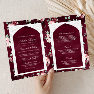 Convite Burgundy Floral Lace All in One Indian Weds