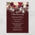 Convite Burgundy Floral Luzes 40º Aniversário de Casamento<br><div class="desc">Mais Bonito Convites de Aniversário de Casamento na Loja Little Bayleigh!</div>