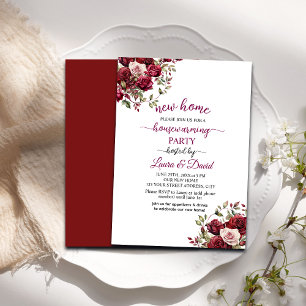 Convite Burgundy Floral Modern Script Doméstico