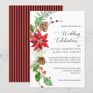 Convite Burgundy Floral Natal Dourado Winter Holly Berry