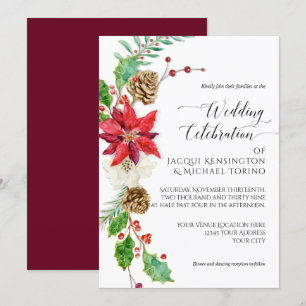 Convite Burgundy Floral Natal Dourado Winter Holly Berry