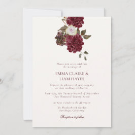 Convite Burgundy Floral Old Money Wedding Invitation