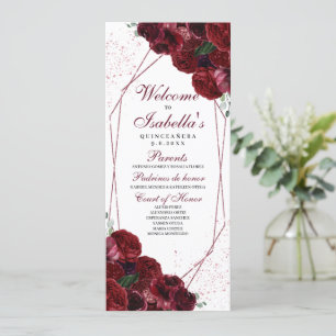 Convite Burgundy Floral Quinceanera