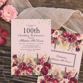 Convite Burgundy Floral Rosa Brilho Dourado Aniversário de