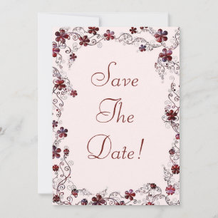 Convite Burgundy & Floral Rosa Casamento Save The Date