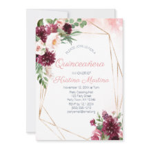 Burgundy Floral Rosa Dourada Quinceañera Aniversár