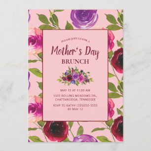 Convite Burgundy Floral Roxo no Dia das Mães Rosa