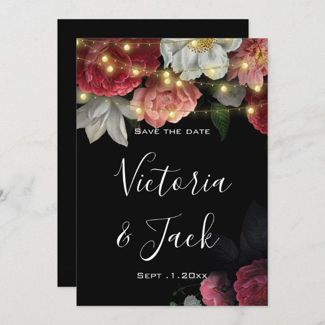 Convite Burgundy Floral Rustic lig salvar as datas (Frente/Verso)